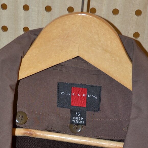 GALLERY Women Brown Water Repellent Two Pocket Trench Coat Size 12 - Picture 9 of 9